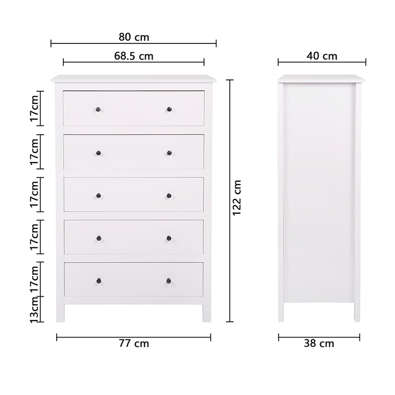 Amber 80 cm 5 Chest of Drawer