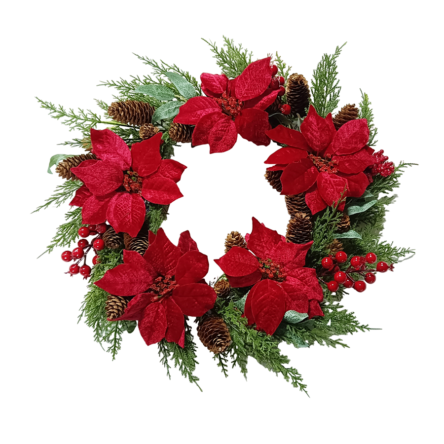 Christmas Berry Pine Wreath with 5 Flowers