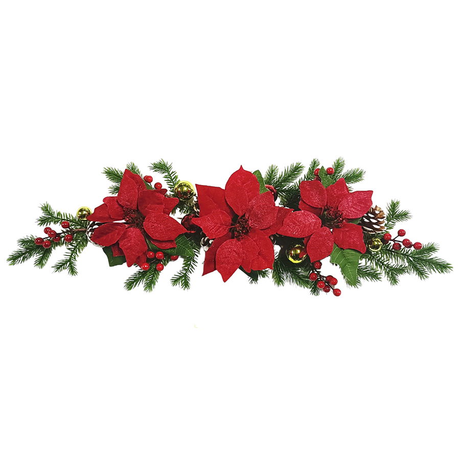3 Heads Poinsettia Swag with Berry Pine