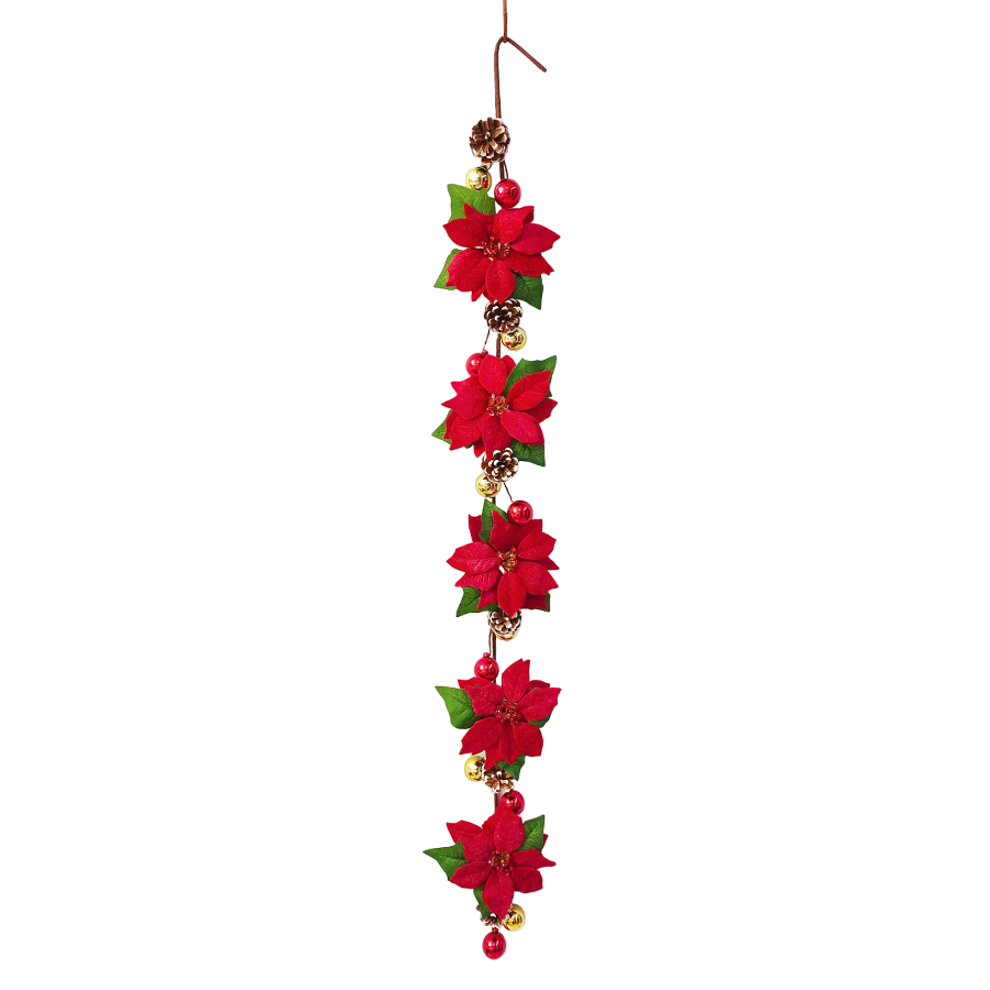 Poinsettia Ball Garland with 5 Flowers