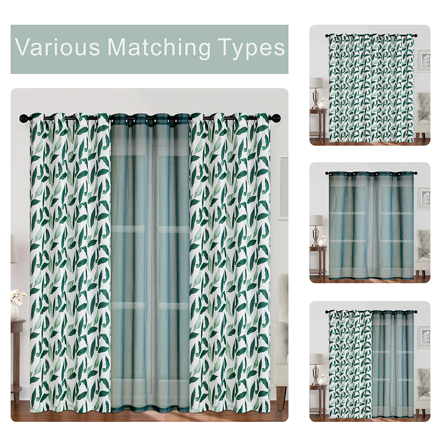 Brynel Plain & Print Set of 3 Curtains