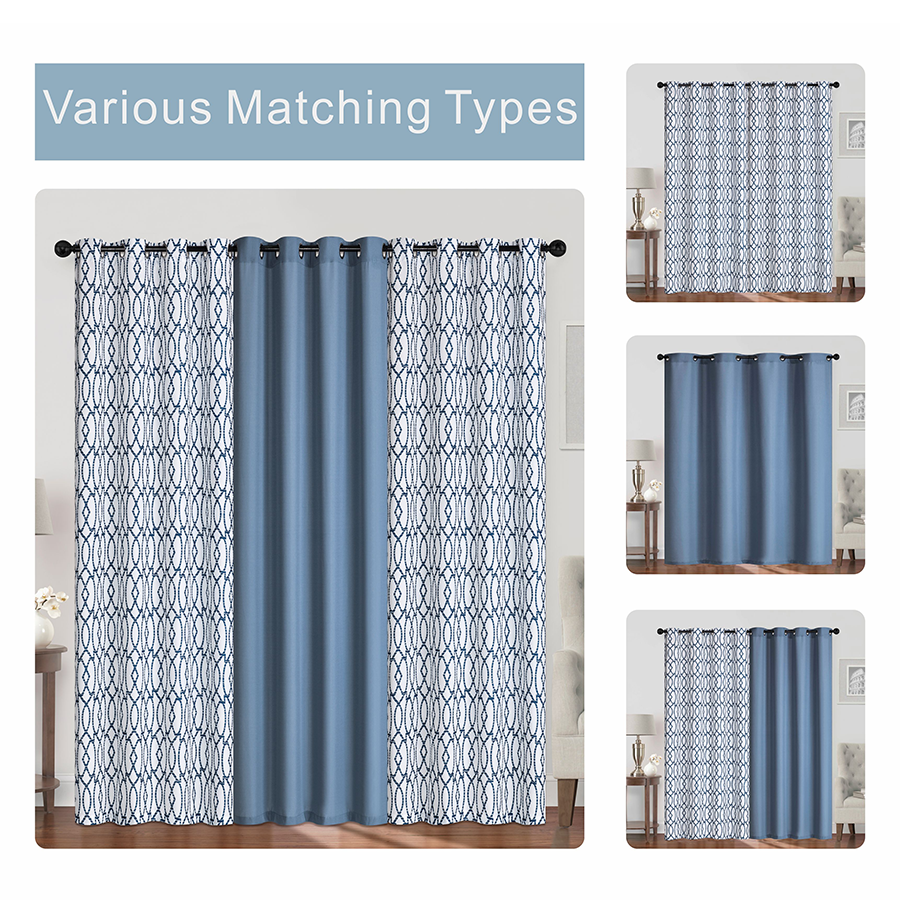 Bernice Plain & Print Set of 3 Curtains