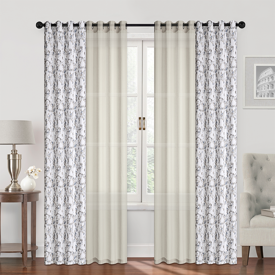 Begga Plain & Printed Set of 4 Curtains