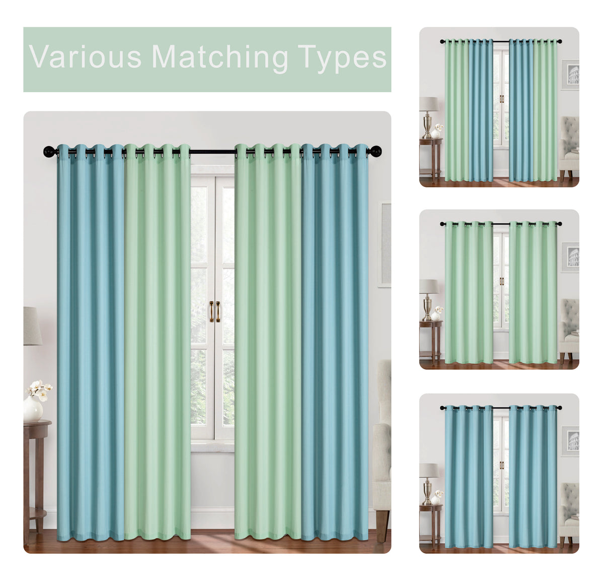 Birgit Plain & Print Set of 4 Curtains