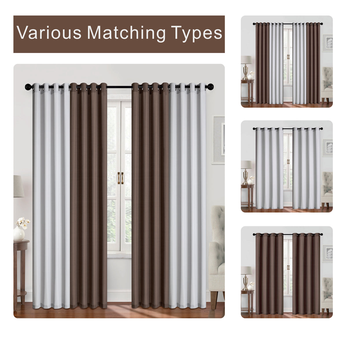 Bela Plain & Print Set of 4 Curtains