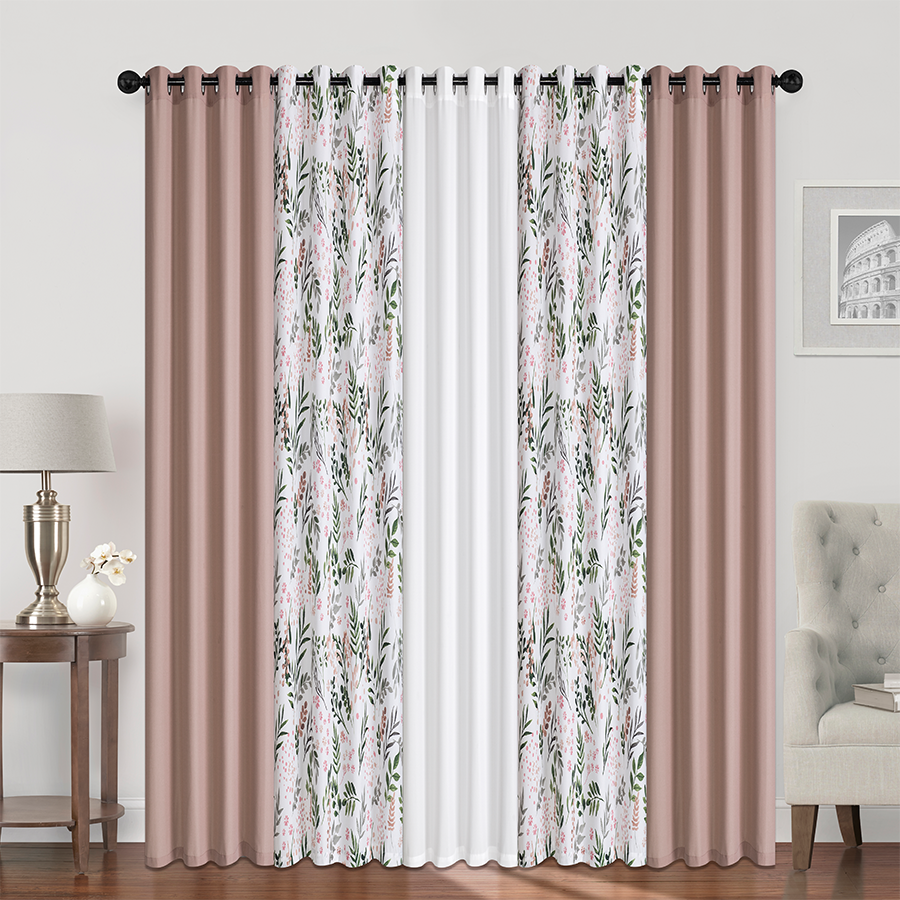 Barta Plain & Print Set of 5 Curtains