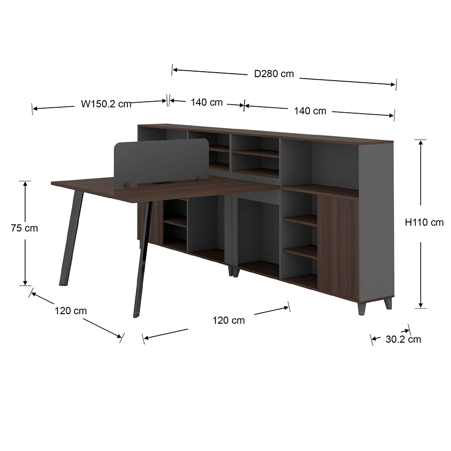 Alice 2S Desk with Side Storage Cabinet