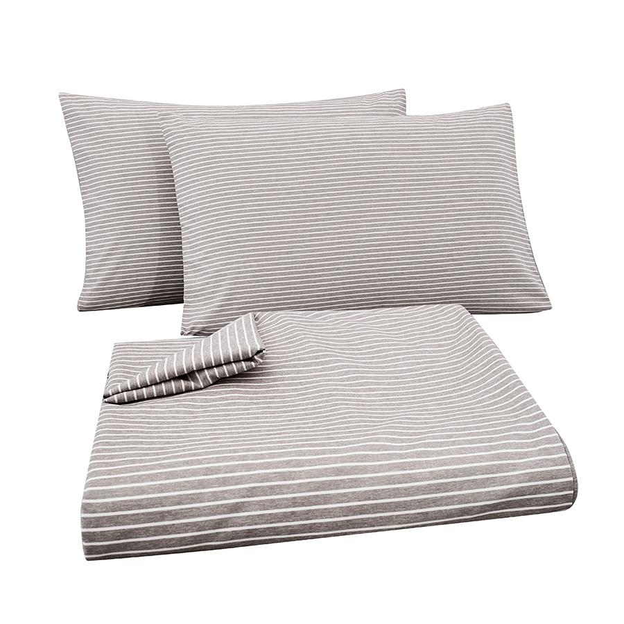 Reversible Stripe Khaki 3pc Sheet Set