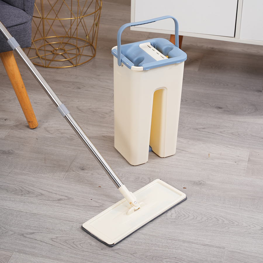 Hands-free Flat Mop with Wringer Bucket