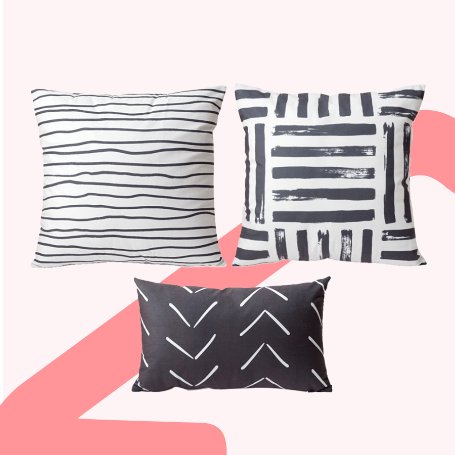 Mor Black & White Print Throw Pillowcase Set of 3 Assorted