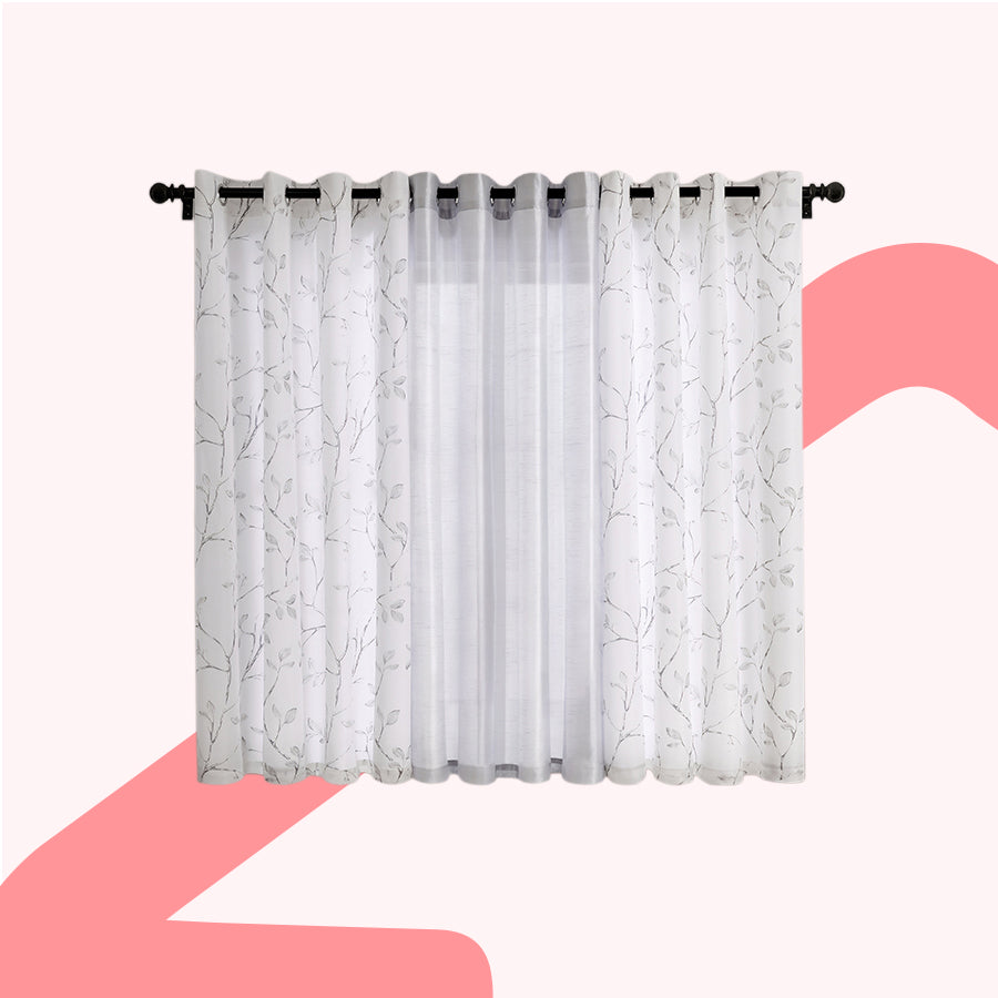 Birga Plain & Print Set Of 3 Curtains