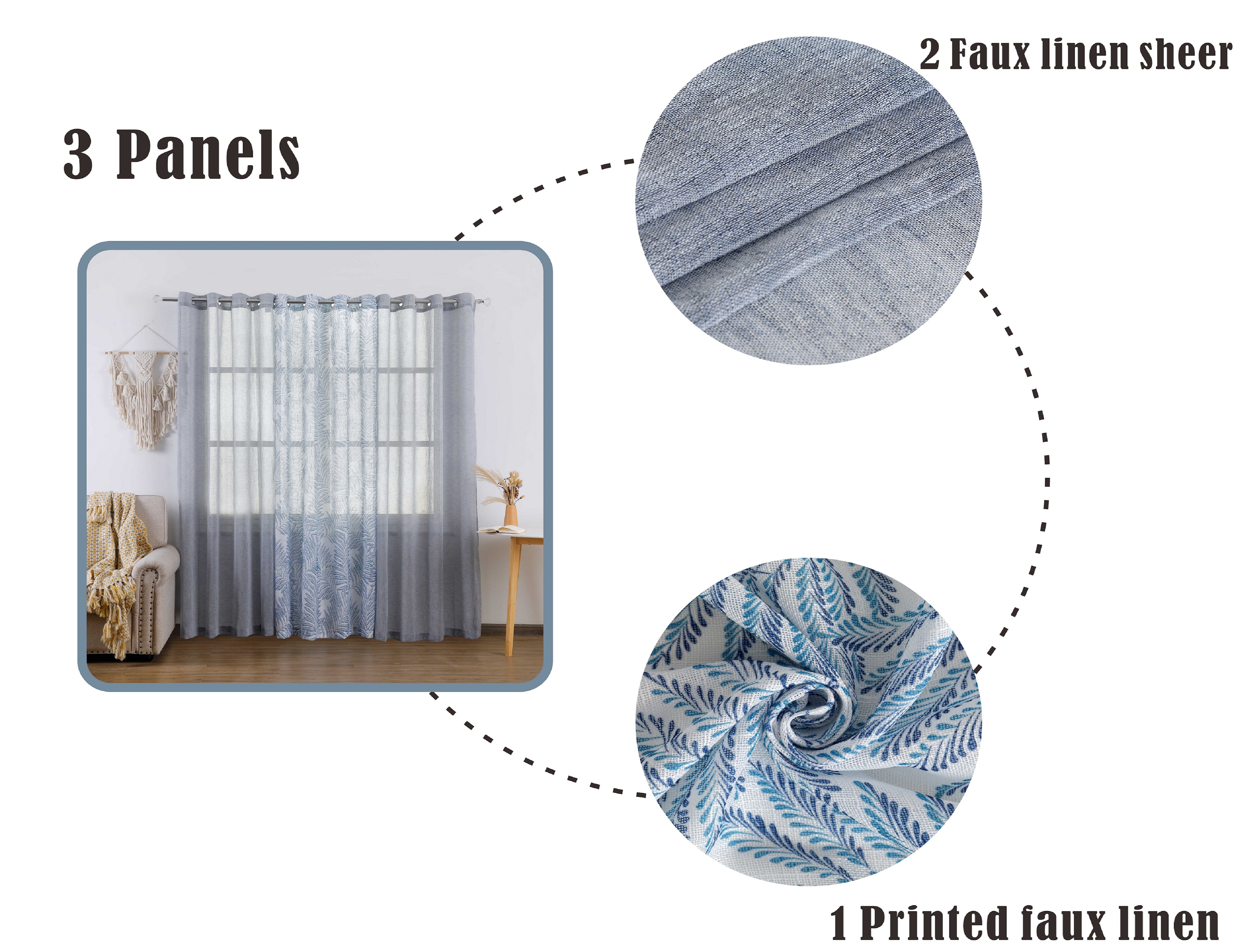 Bodil Plain & Print Set Of 3 Curtains