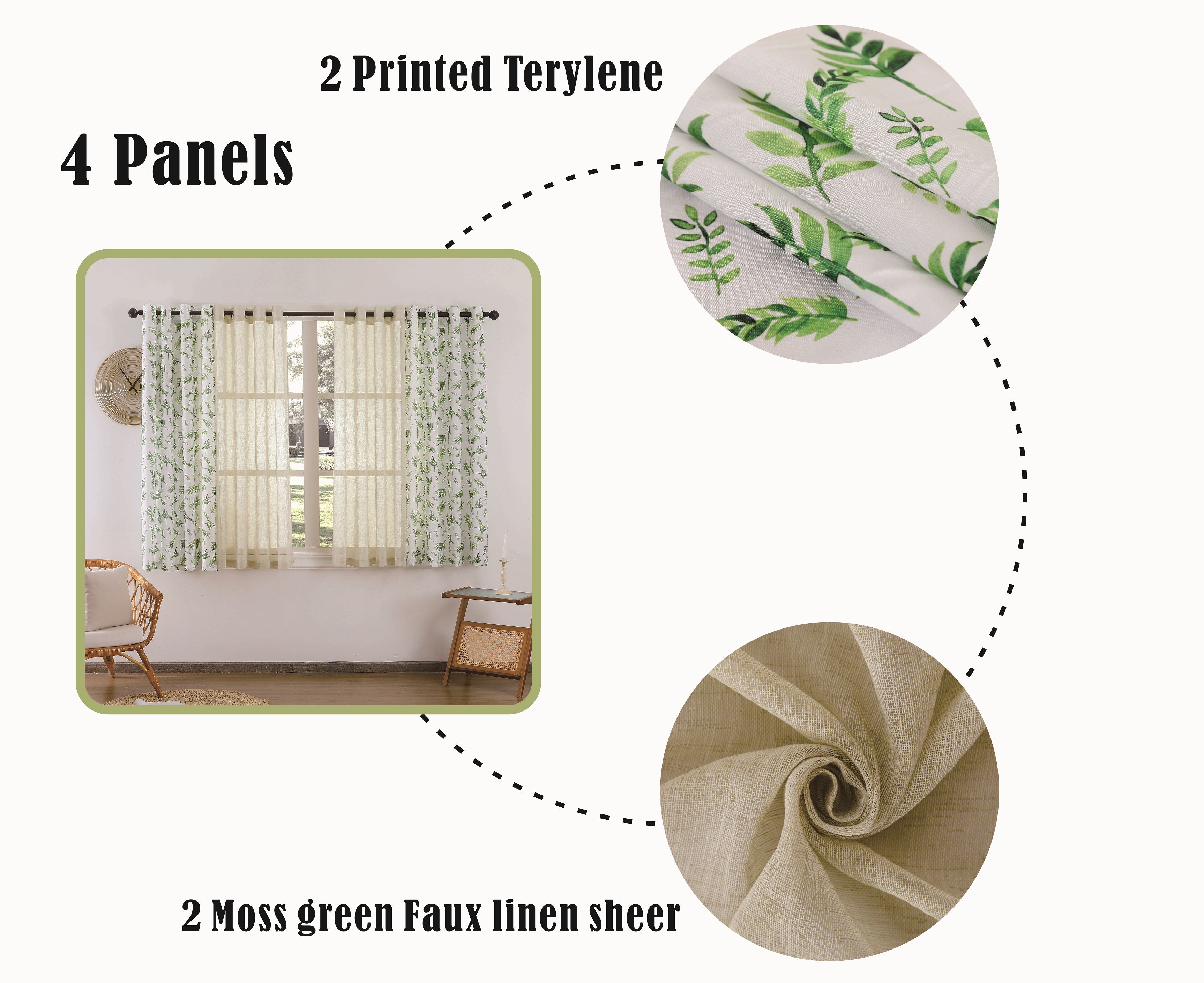 Beathe Plain & Printed Set of 4 Curtains