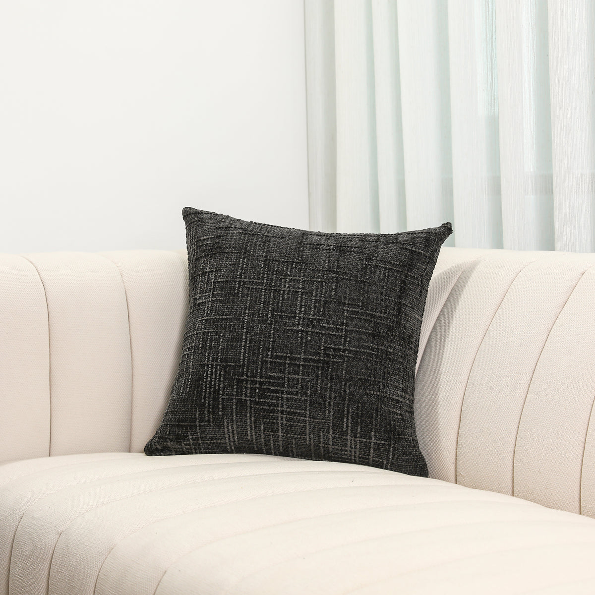 Moen Ebony Black Chenille Throw Pillowcase