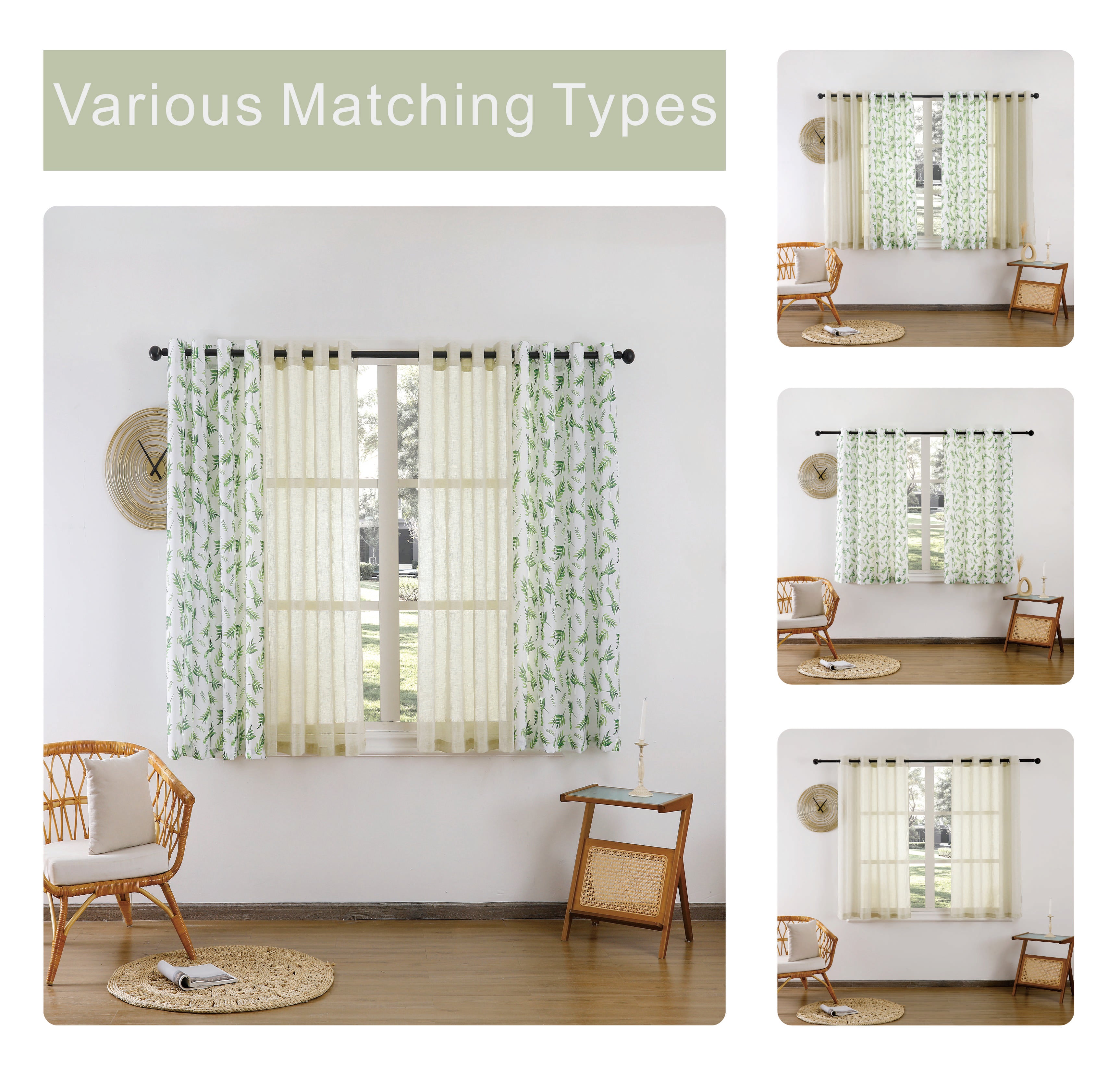 Beathe Plain & Printed Set of 4 Curtains