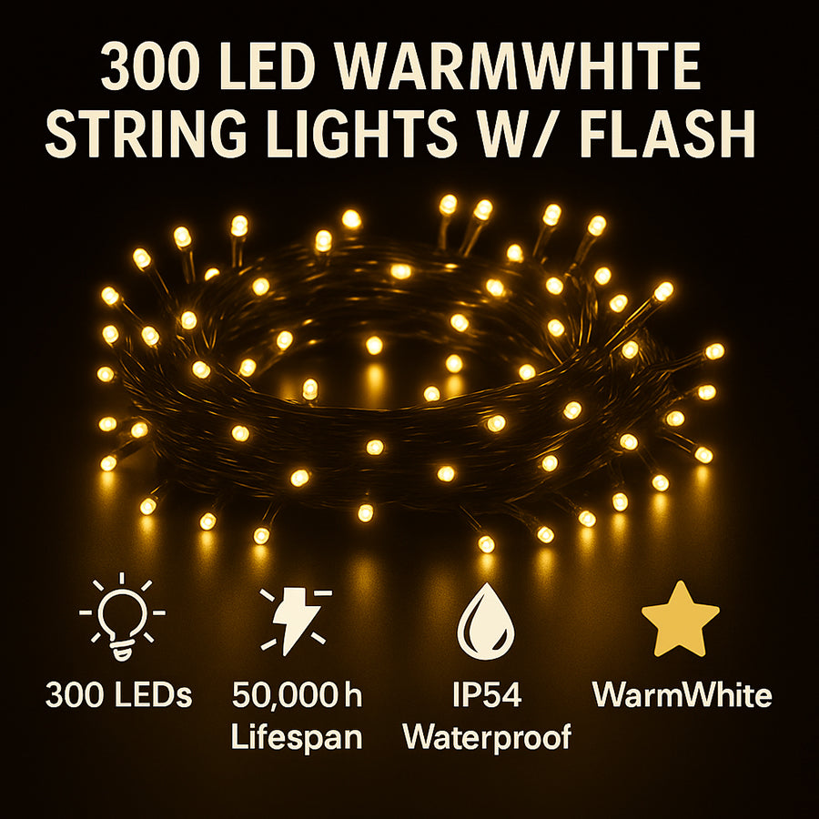 Christmas Lights 300LED with strobe Warm with Flash