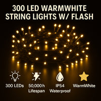 Christmas Lights 300LED with strobe Warm with Flash