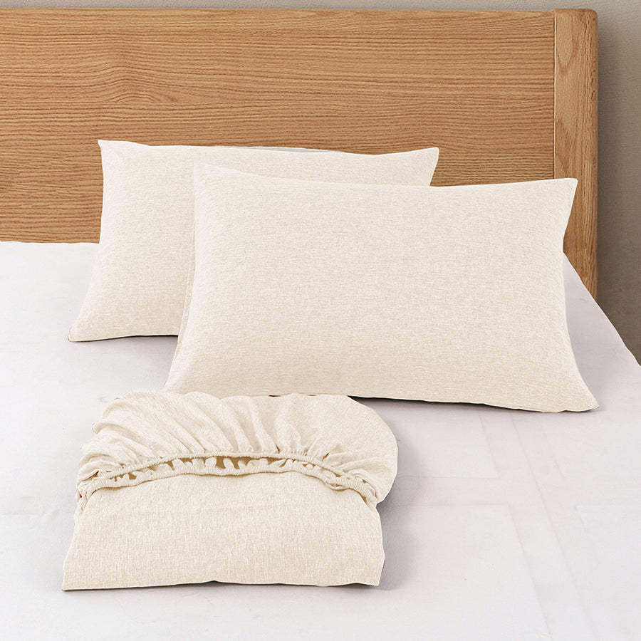 Faux Linen Natural Color 3pc Sheet Set