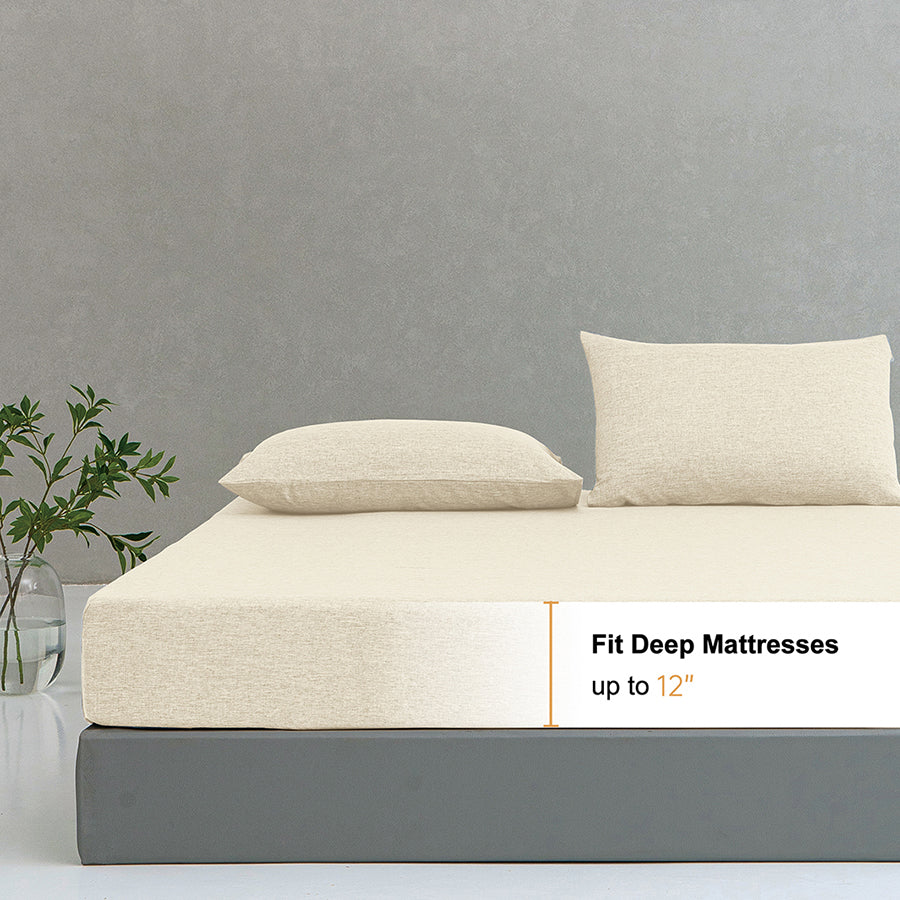 Faux Linen Natural Color 4pc Sheet Set