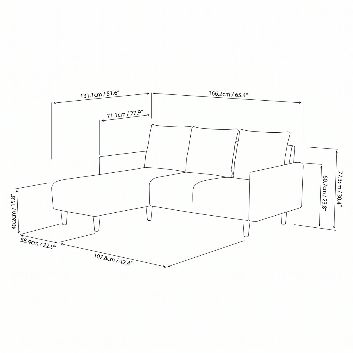 Kiwi 3 Seater L-Shape (Right Facing) Sofa