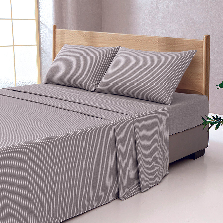 Reversible Stripe Khaki 4pc Flat Sheet Set