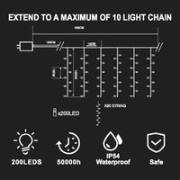 Christmas Curtain Lights 200LED Cool with Flash