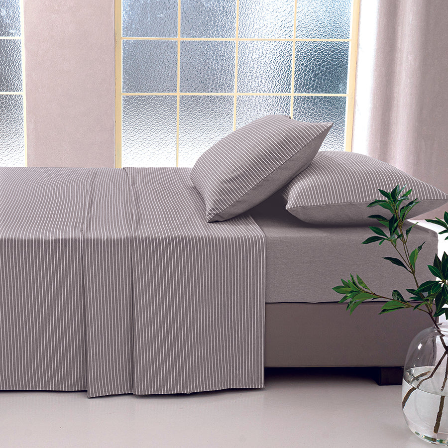 Reversible Stripe Khaki 4pc Flat Sheet Set