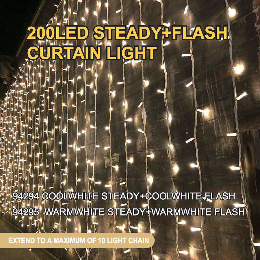 Christmas Curtain Lights 200LED Cool with Flash