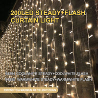 Christmas Curtain Lights 200LED Warm with Flash