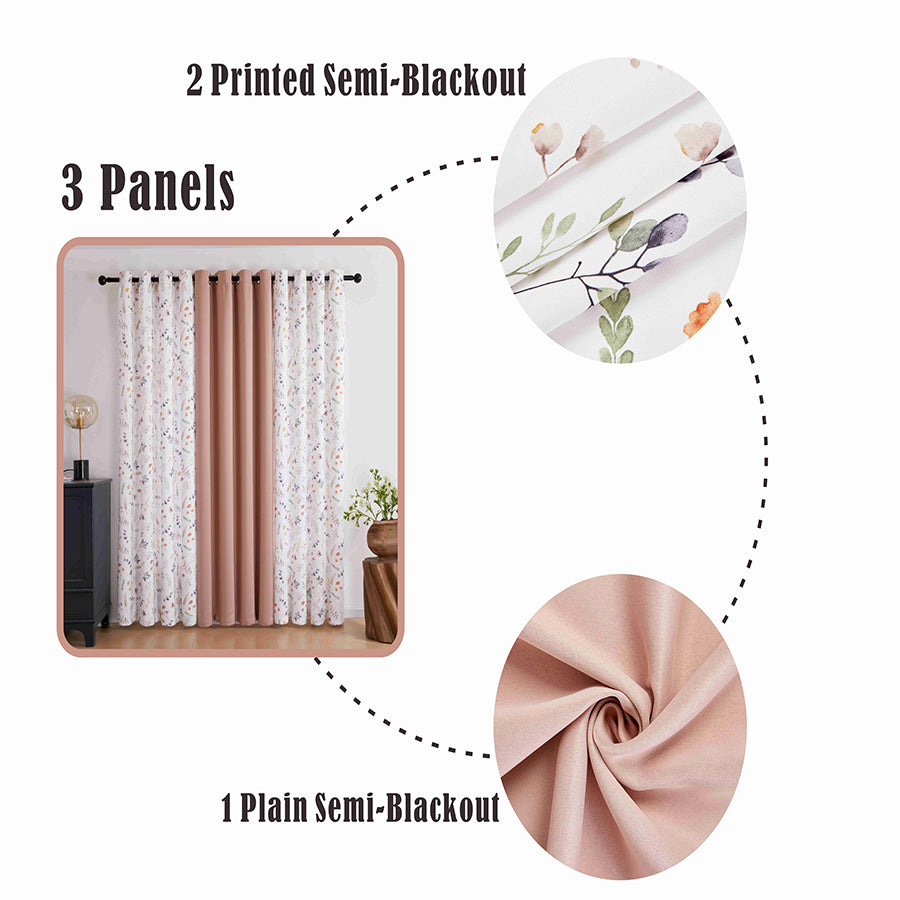 Barthel Plain & Print Set Of 3 Curtains