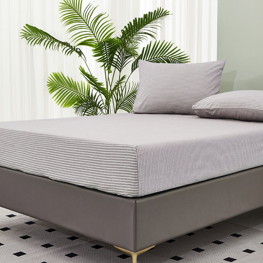 Reversible Stripe Khaki 4pc Flat Sheet Set