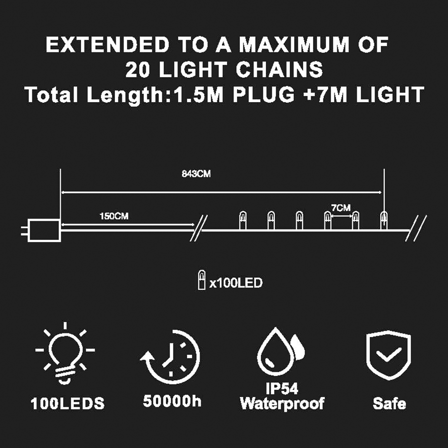 Christmas Lights 100LED Steady Coolwhite