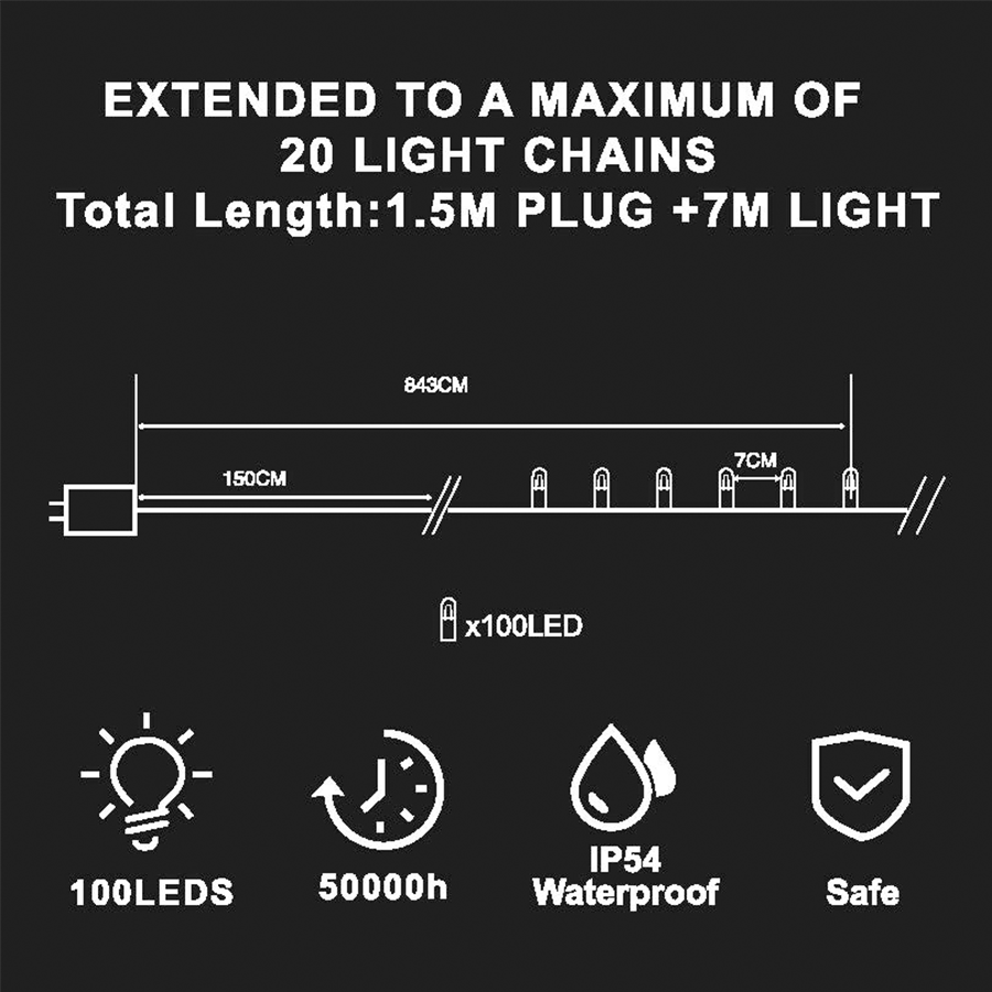 Christmas Lights 100LED Steady Warmwhite