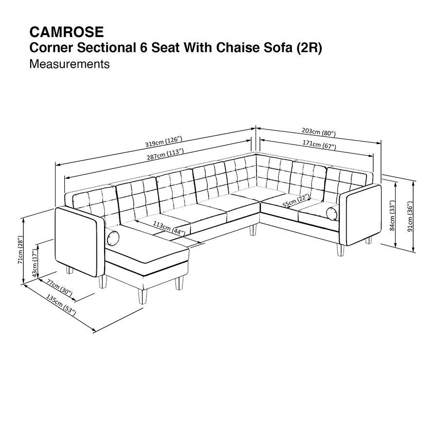 Camrose Sectional 6 Seat with Chaise (2R) Sofa