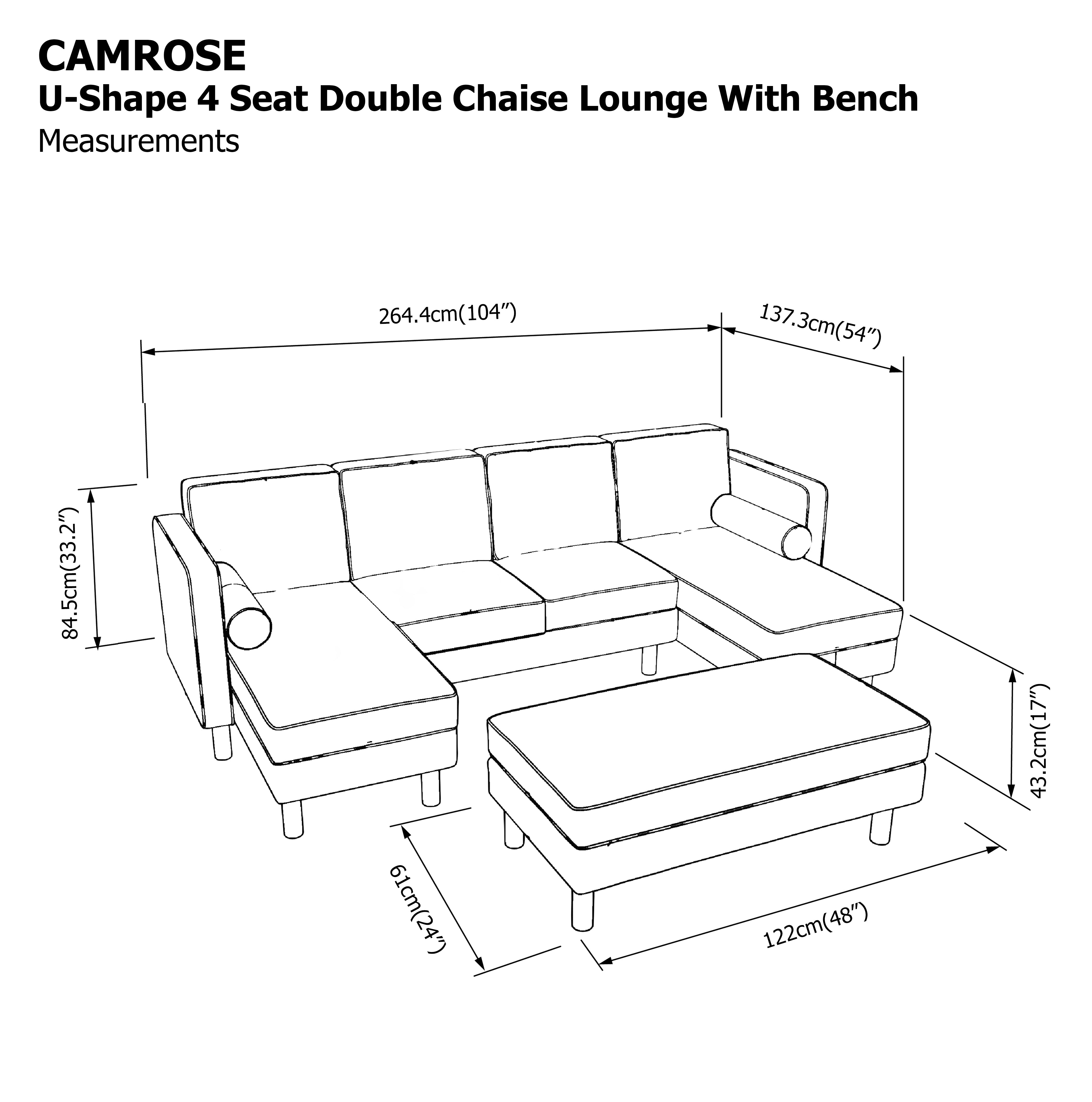 Camrose U-shape 4 Seat Double Chaise with Bench