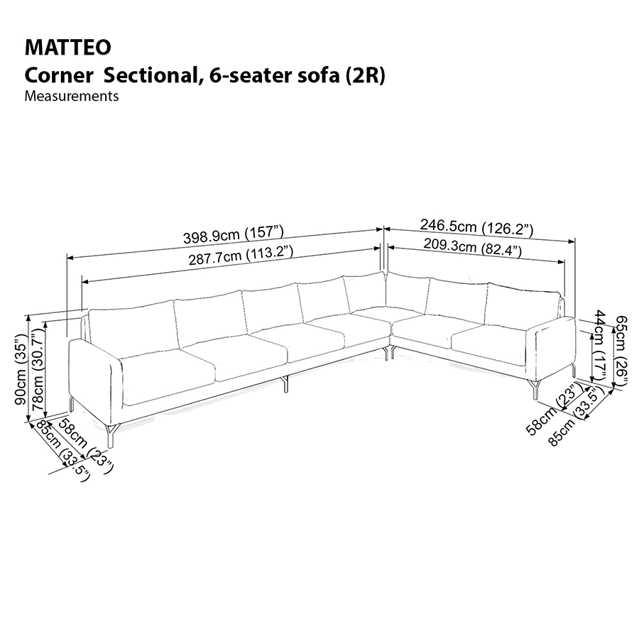 Matteo Corner Sectional 6 Seat (2R) Sofa