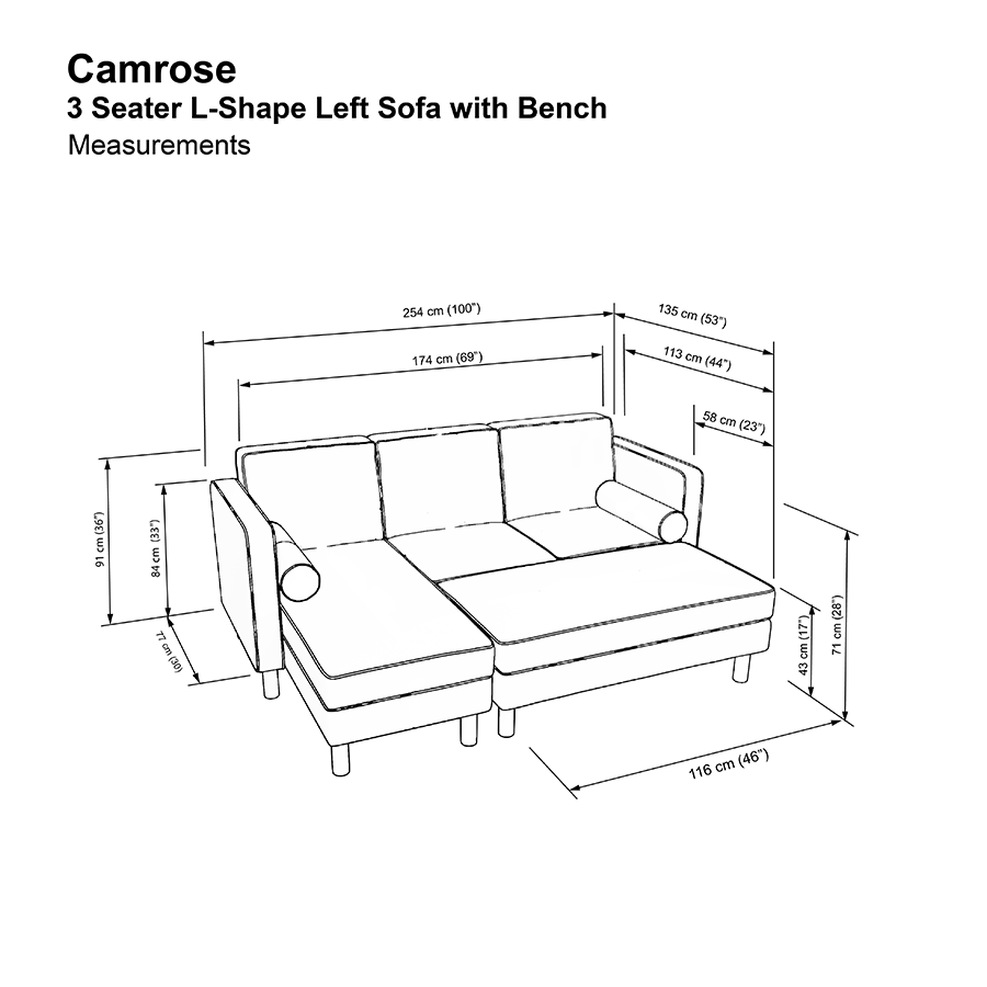 Camrose 3 Seat L-shape Left with Bench