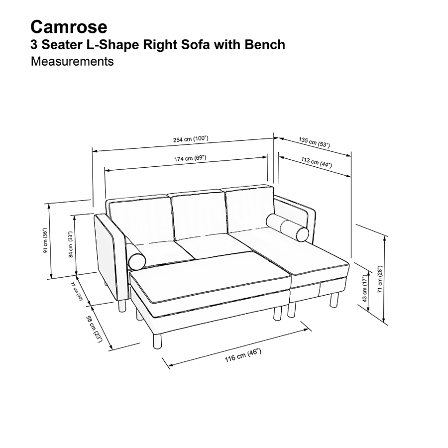 Camrose 3 Seat L-shape Right with Bench