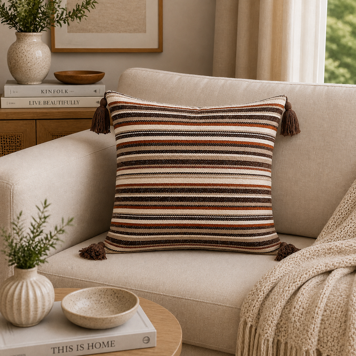 Mair Boho Warm Stripes Throw Pillowcase