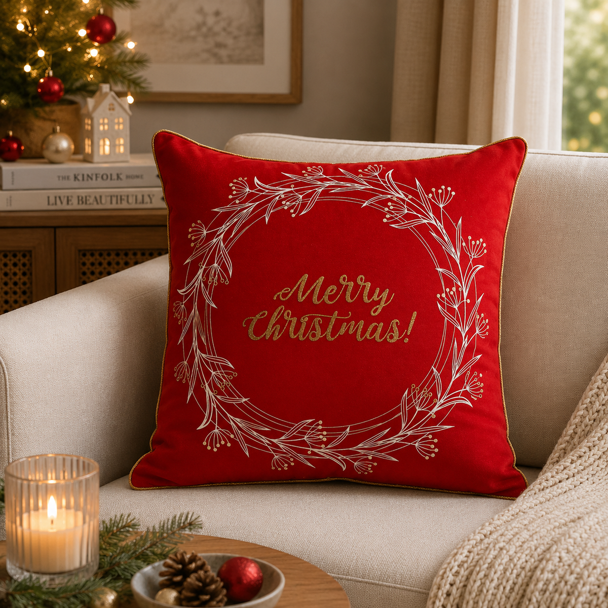 Miksa Merry Wreath Throw Pillowcase