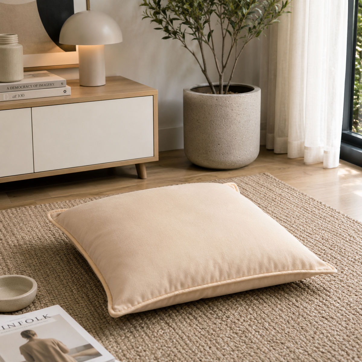 Mika Almond Buff Velvet Floor Pillowcase