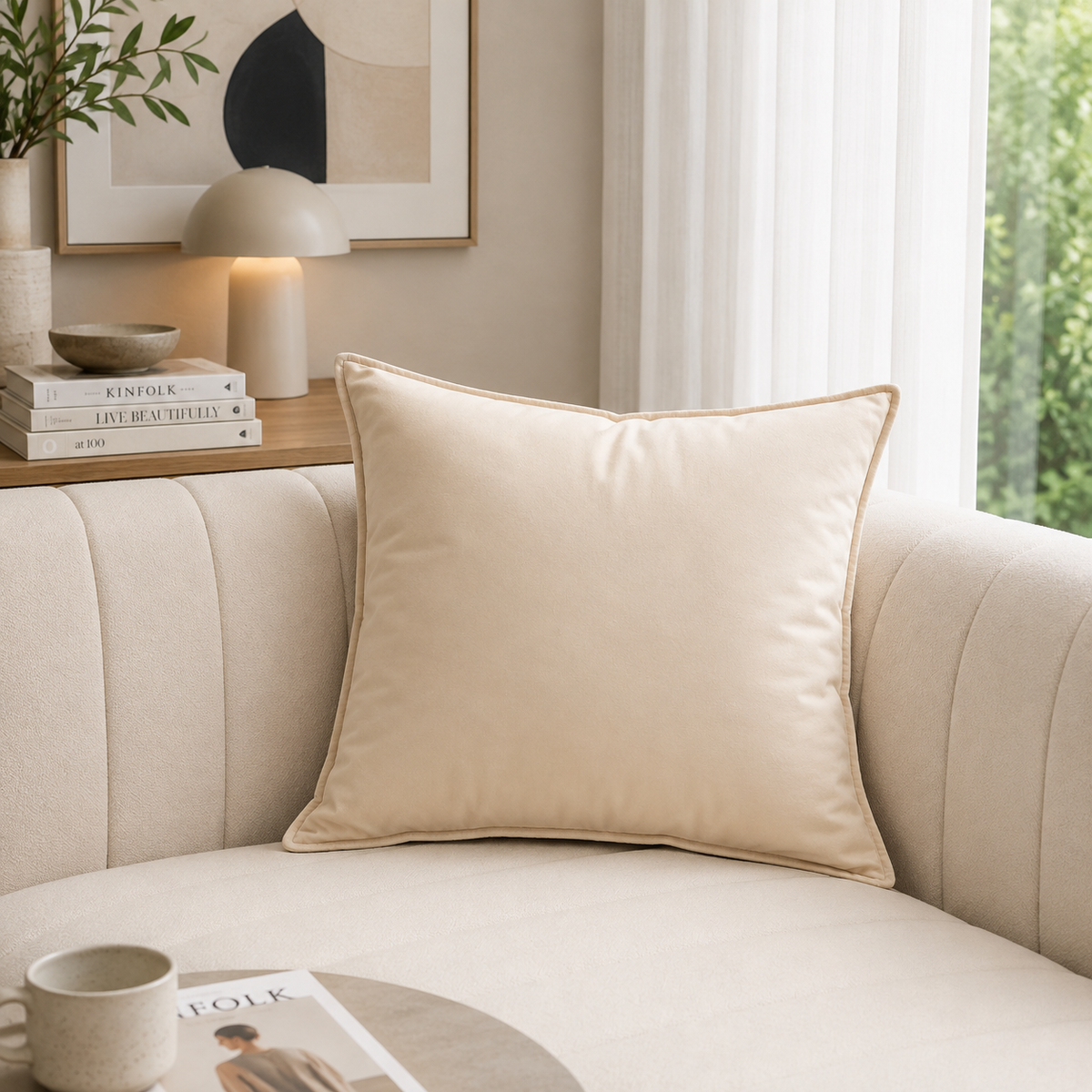 Mika Almond Buff Velvet Floor Pillowcase