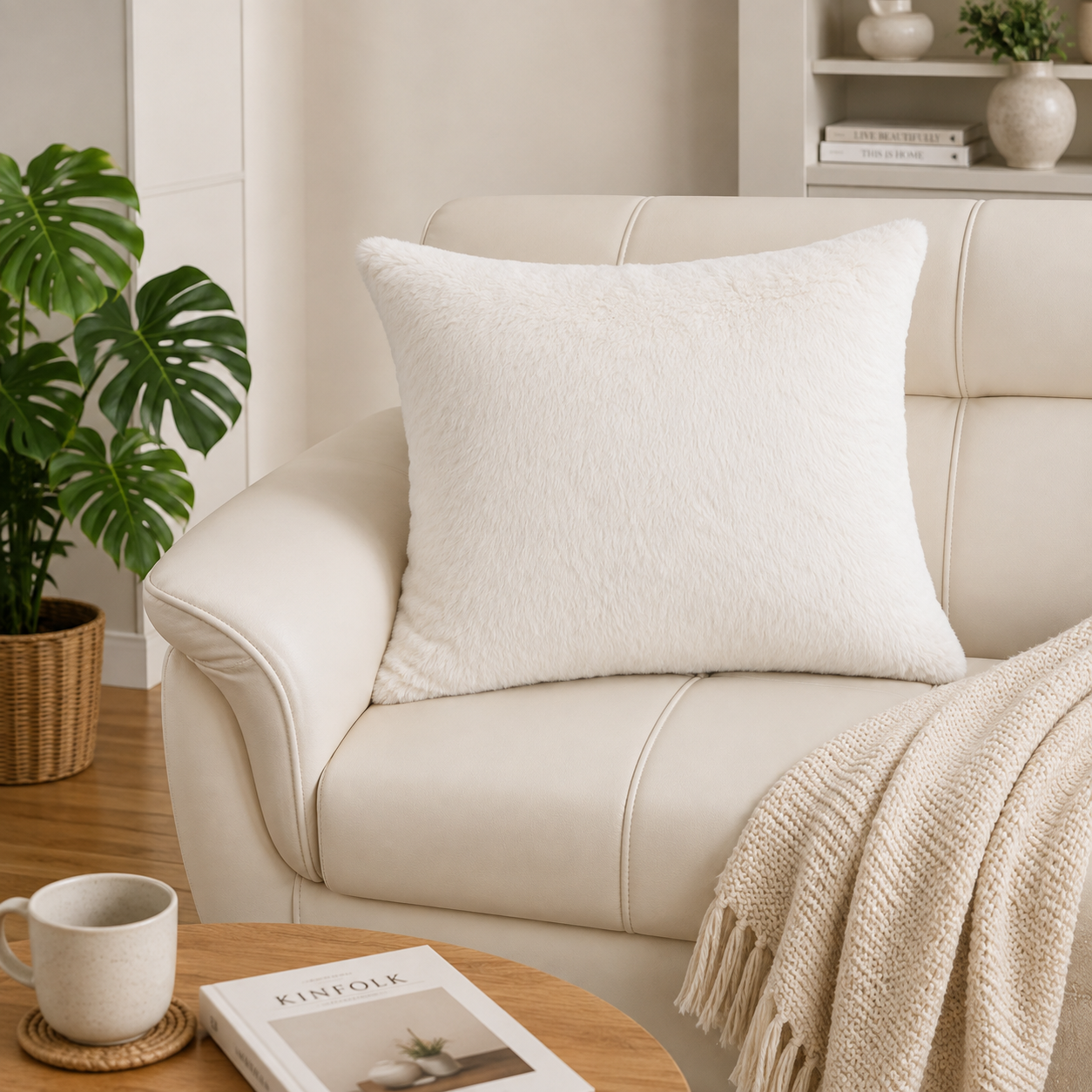 Sepp Faux Rabbit Khaki Throw Pillowcase