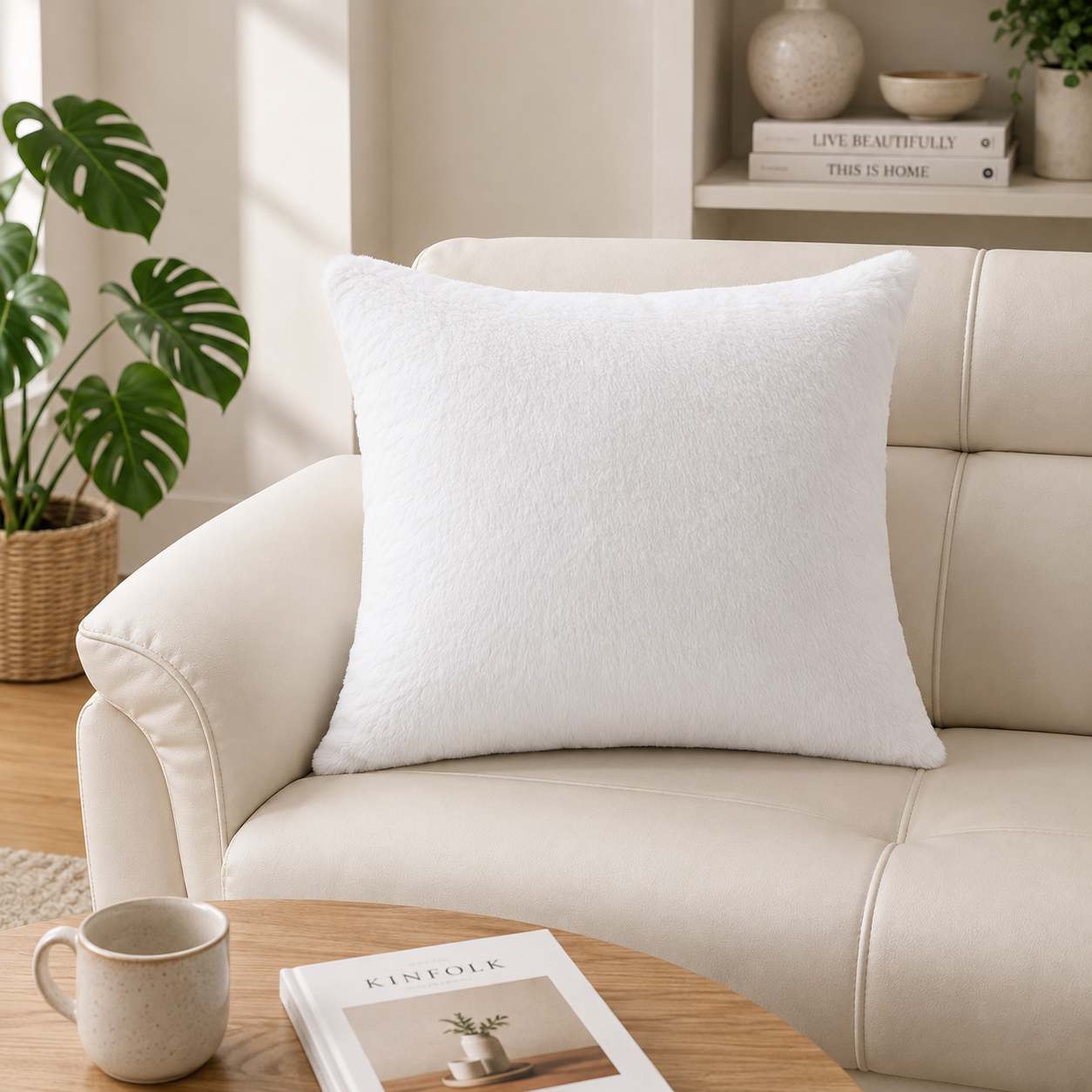 Sepp Faux Rabbit White Throw Pillowcase