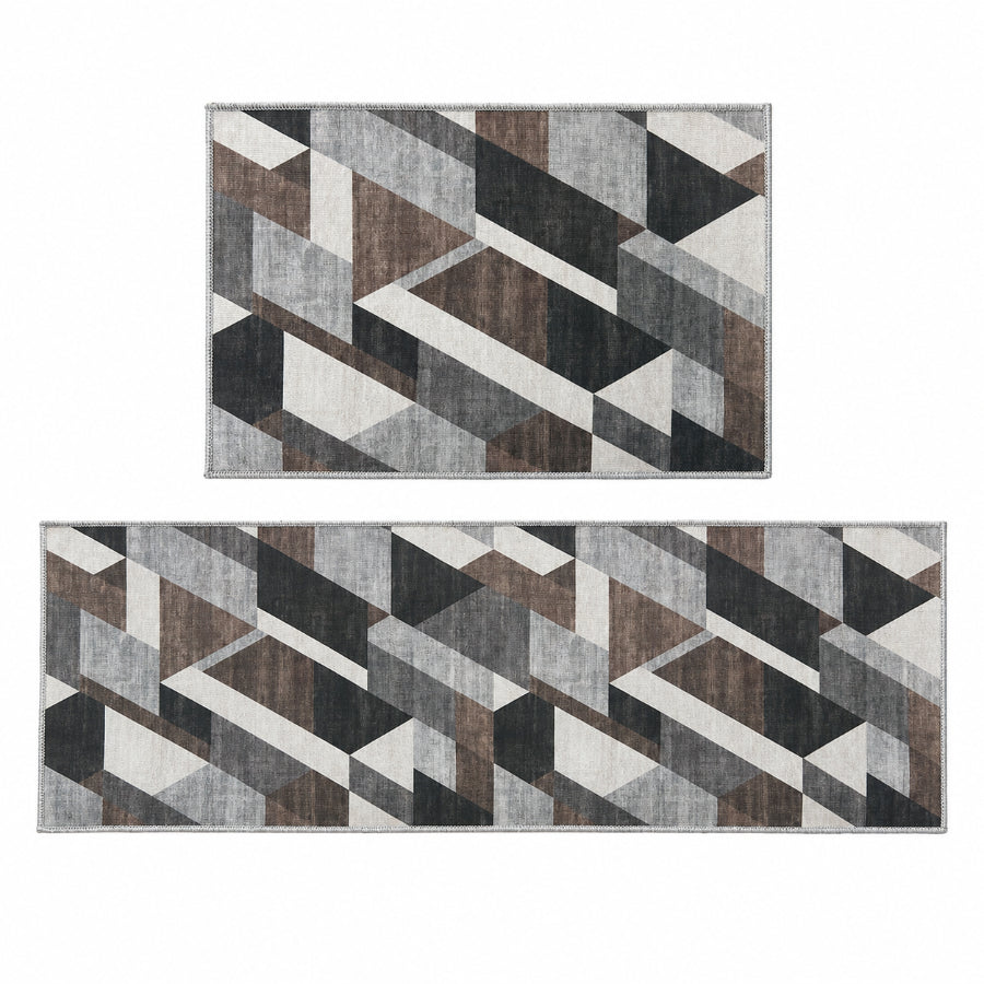 Asella Geo Printed Kitchen Rug Set of 2