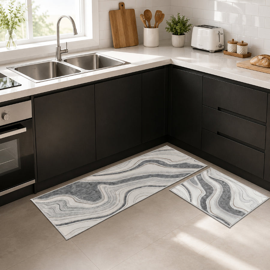 Asella Geo Abstract Kitchen Rug Set of 2