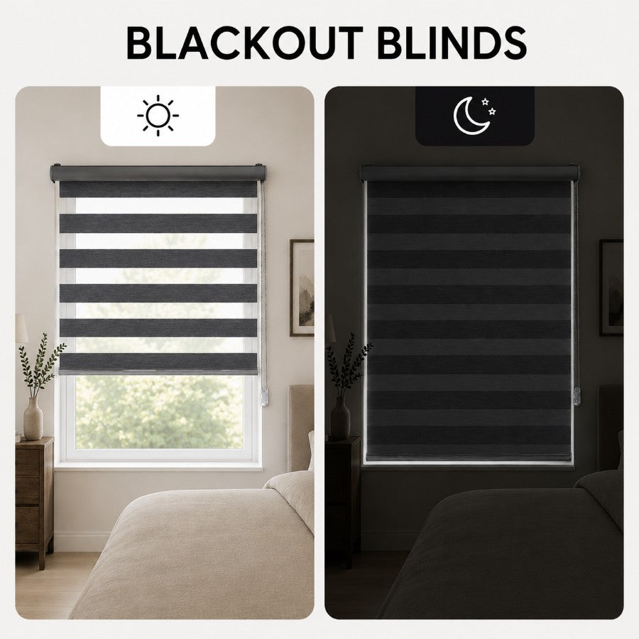 Pale Gray Blackout Zebra Blinds