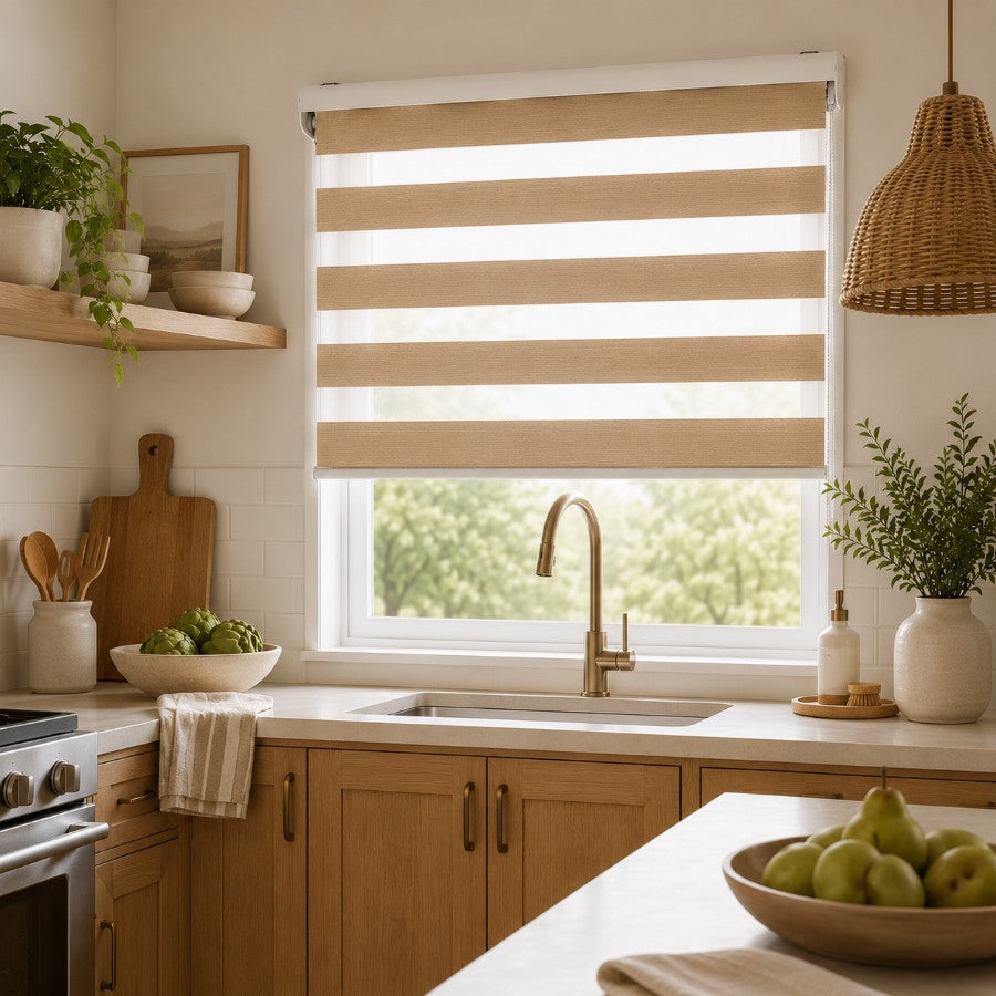 Beige Semi-Blackout Zebra Blinds