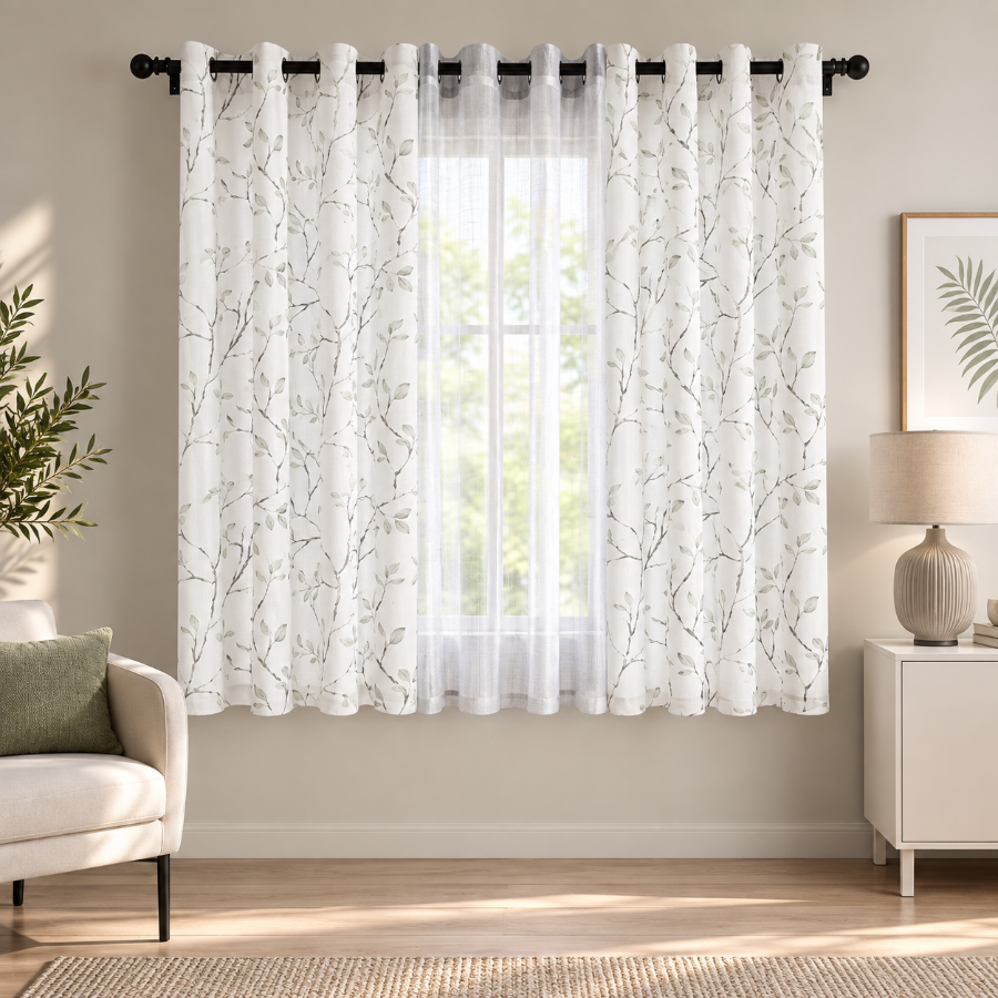Birga Plain & Print Set Of 3 Curtains