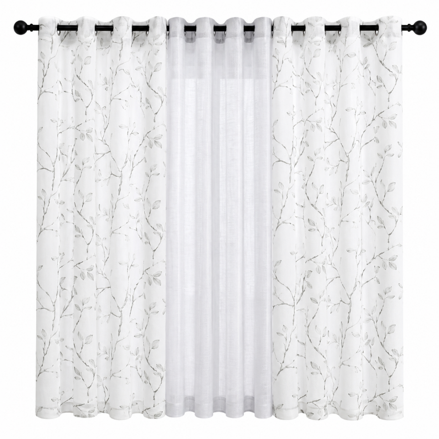 Birga Plain & Print Set Of 3 Curtains